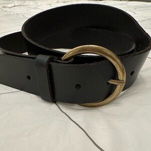 Frye Black Genuine Leather Belt with Gold Buckle